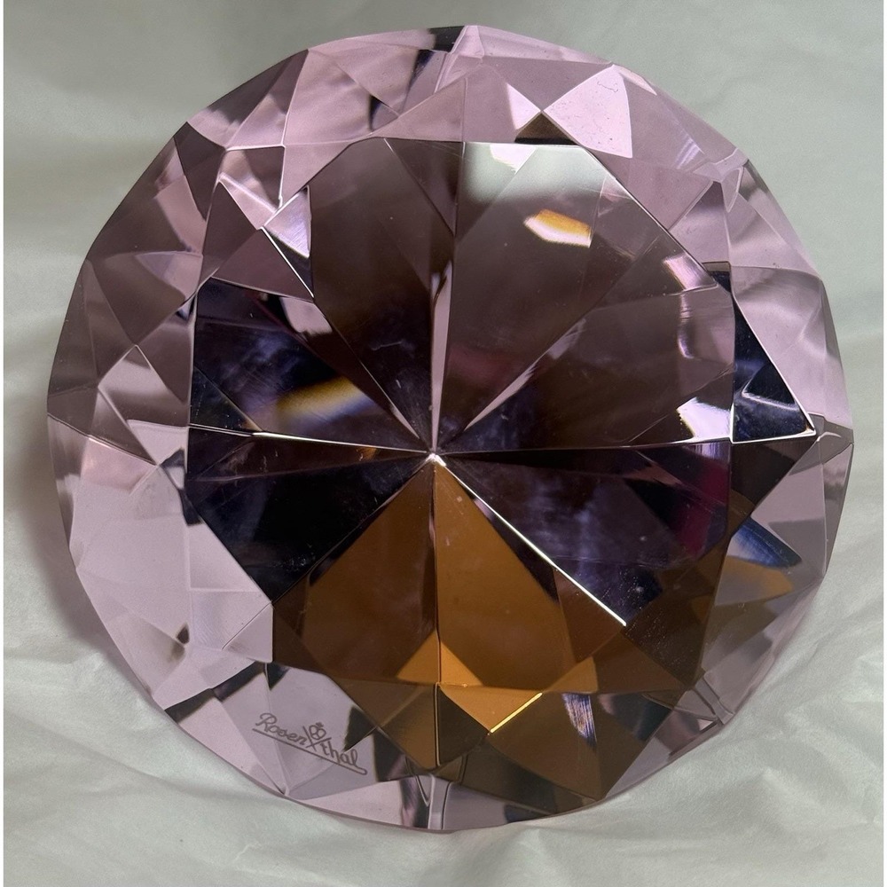 VTG Pink Glass Faceted Diamond Paperweight W/Original Box - Signed By Rosenthal - Picture 2 of 11